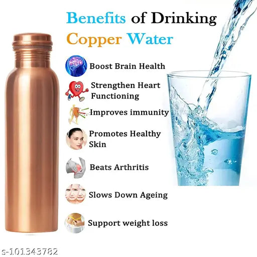 Anaro Pure Copper Handmade premium Yoga seam Less (Joint Free) Leak Proof water Bottle 1000 ml Bottle  (Pack of 2, Brown, Copper)