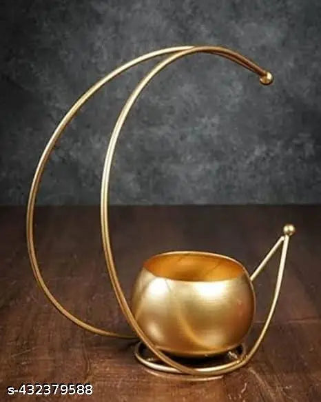 Trendy Metal  Decorative Moon Motif Tealight Candle Holders - Gold Finish (10 Inches)