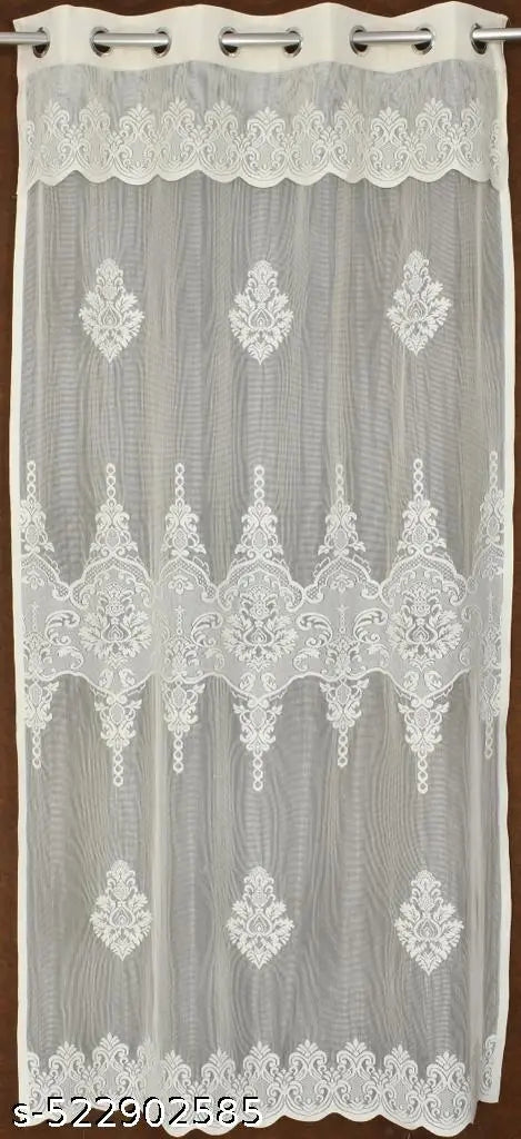 Frill Design Decorative Floral Tissue Net Pack Of 1 Pecs Cream Curtain