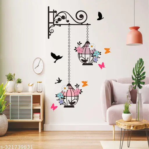 Wall Attraction Beautiful Cages and Birds Wall sticker