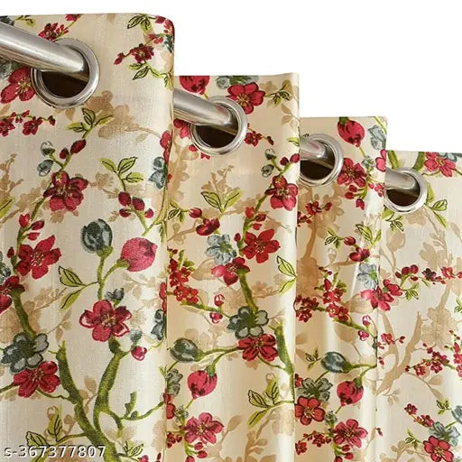 MSD Decor Hub Elegant Printed Leaves Light Filtering Window Eyelet Curtain Panel Parda for Drawing Room, Living Room/Bedroom, (Maroon,9 Feet) - Pack of 1