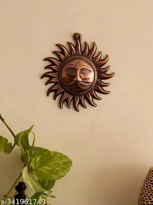 Sun Face Wall Hanging, Sun Idol Face for Positivity at Home & Office Copper Brown Color, Sun Wall Hanging Lord Sun Idol Suraj surya / Sun Face Wall Hanging Idols for Puja Sun Mask rishing Sun face Murti Statue Brass Decorative Showpiece