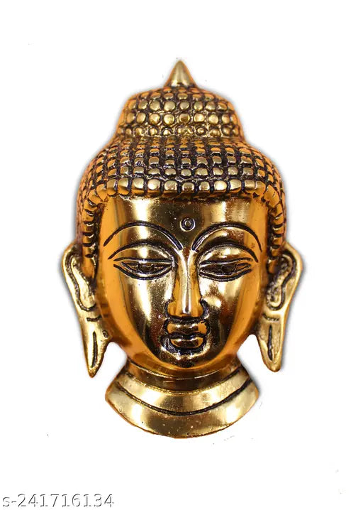INFIITIVE BAZAAR Metal Buddha Face Wall Hanging With Gold Plated/Buddha face idol/Buddha Head  For Vastu, Home,Temple,Office And Gifting Purpose Luck, Love, Happiness and Prosperity Showpiece Decorative  Sculpture Antique Elegant Gift