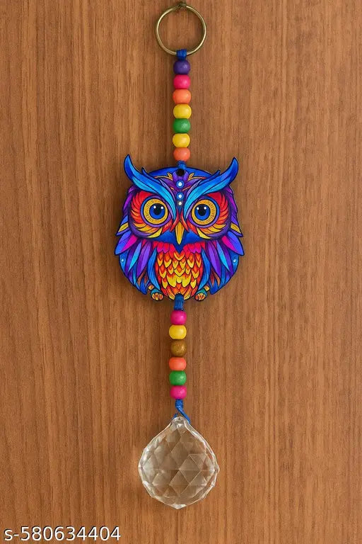 Evil Eye Hanging for Good Luck Prosperity Zodiac Success Health Wealth Office Home Decor & Car (Owl MDF & Glass) (OWLM)
