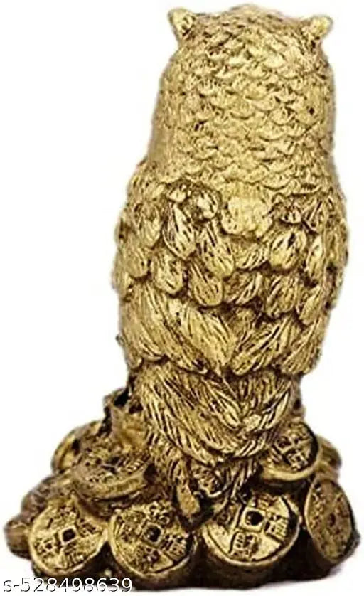 DVS Owl Standing on a Pile of  Idol Statue For ,Good Luck & Prosperity, for Car Dashboard & Home Decor, Made in India Decorative Showpiece - 9 cm  (Stone, Gold) Best For Gifting Holy Spiritual Showpiece