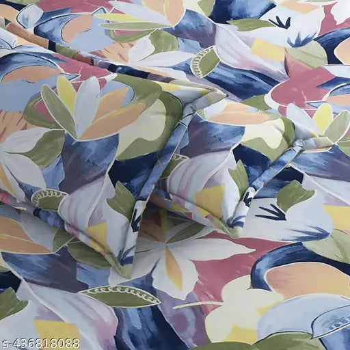 Super Soft Cotton Printed One Double Bedsheet with 2 Pillow Cover (Multicolor)