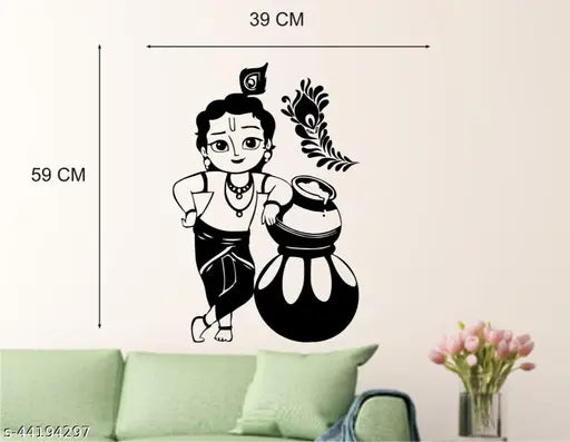 Heaven Decors  Bal krishna Black Wall sticker size(59*39)cm Medium