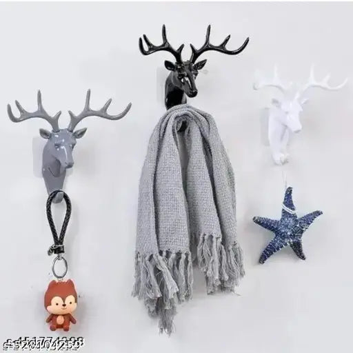 Deer Head Key Holder Wall Mount Sticker (Pack of 2) , Deer Head Key Holder , Key Organizer , Modern Wall Art , Creative Key Storage ,Wall Decor , Decorative Key Holder , Key Hanger