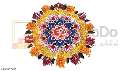 Reusable Rangoli Template Mat. Float on Water. Readymade Rangoli Stencil. Just Fill with Rangoli or Petals. Traditional Design. Modern Day Ease of Use. Washable. (Design E) (11.5 Inch)