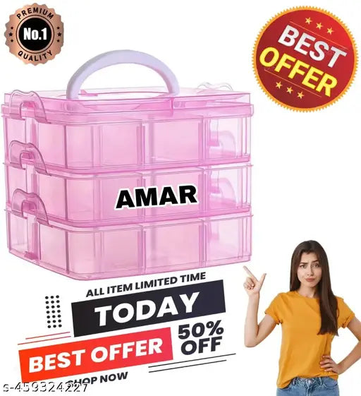 3 Layer 18 Grids Storage Plastic Boxes Medicine Jewelry Bead Storage Box Container Organizer Case Craft Boxes Random Color (Square, White).