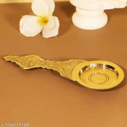 Pure Brass Puja Kapoor Aarti Spoon for Temple & Home Rituals