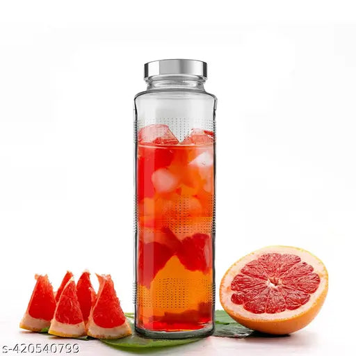 Fancy Glass Water Bottle 750ml with Leak-Proof Stainless Steel Lid for Water, Smoothie, Juices - Reusable Travel Glass Drinking Fridge Bottles Pack of 4