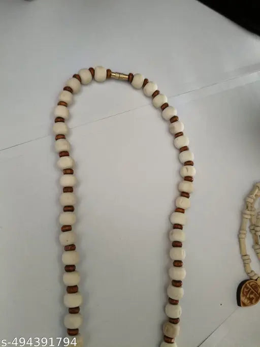 Dev Vidhya 100% Orginal Tulsi Wooden Radha Krishna locket Mala with Brown Beads For Spiritual Journey (Pack Of 2 )