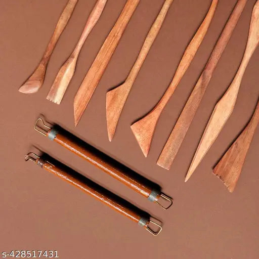 ARROLLIANT Artist Quality Clay Modelling Wooden Tool Set Craft Modelling & Sculpting Tools for Pottery, Sculptures, Polymer, Paper & Mache - 11 pcs
