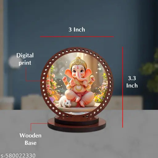 DECOCRU Lord Ganesha Ji Car Dashboard Idol | Wooden Base God Statue | Hindu Religious Showpiece for Car, Home, Office Decoration | Indian Spiritual Gift Item