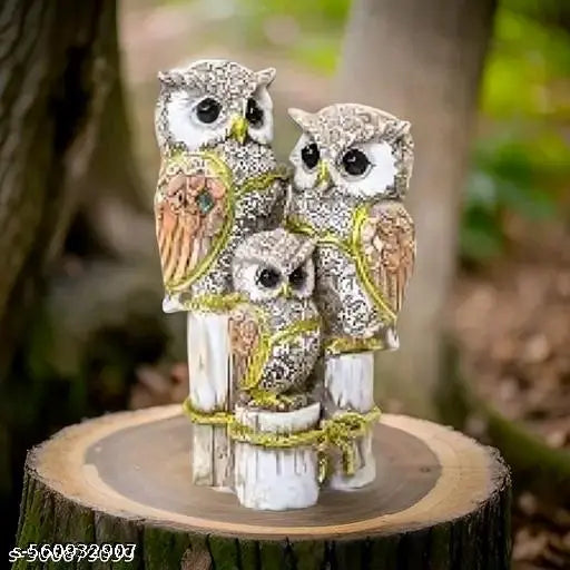 Owl of Athena Symbol of Wisdom Figurine Couple Collectible Miniature Home Decor Beige Statue Shelf sitter Ornament Bird Sculpture Animal Gift