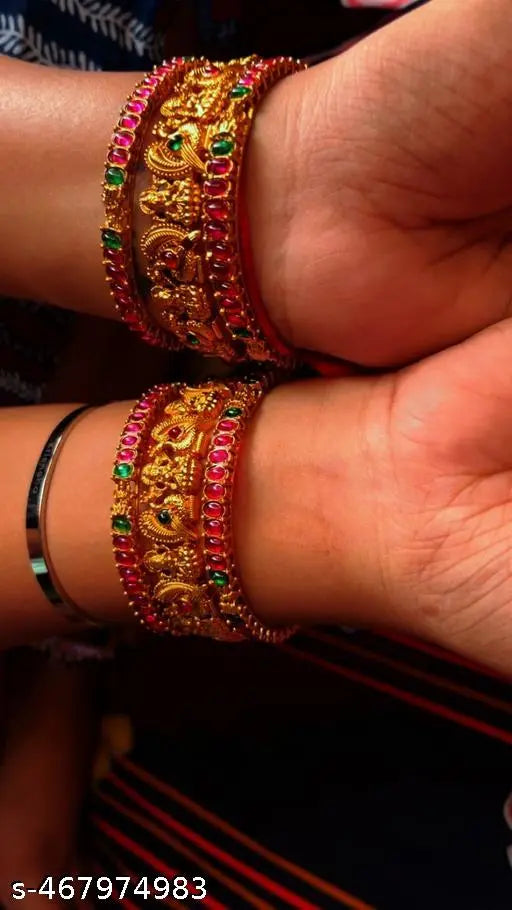 Govindam Gold Matte Plated Temple Jewelry Lakshmi 6Pcs Bangle Set