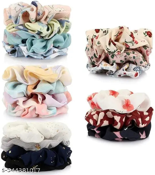 RN Trader 12 Pcs Chiffon Hair Bands Ponytail Ties Hair Scrunchies Flower Hair Scrunchies Girl Hair Accessory, Great for Casual and Party Dress