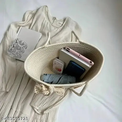 BABELIENE LOVER pure cotton boho fancy Handbag Stylish Handmade bag Basket Bohemian Tote bags shoulder purse for ladies girls college office shopping travel 1pcs