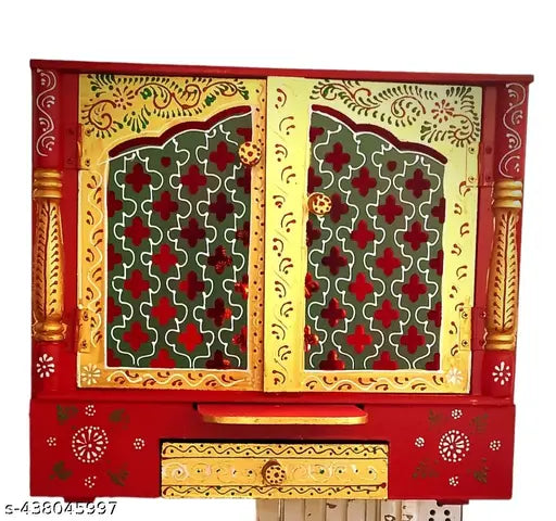 Wall mount wall hanging Pooja arti mandir wooden temple door big size rajasthani wooden Arati temple red door colour