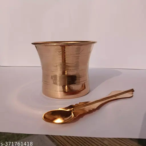 Pure Copper Pancha Patra with Udharini / Spoon / Pali Set  ( Height: 5 cm, Size-1 )