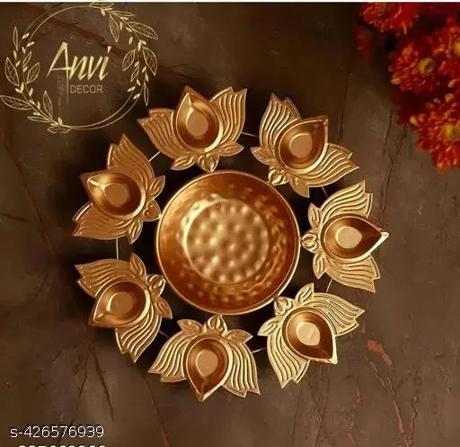 Anvi DECOR Diya Urli Lalten Decorative Metal Diya Traditional Diya Urli Tealight Holder Golden Bowl for Floating Flowers and Tea Light Candles Home,Office and Table Decor Special (Lotus Design) Buy 1 Get 1 Free BEST OFFER