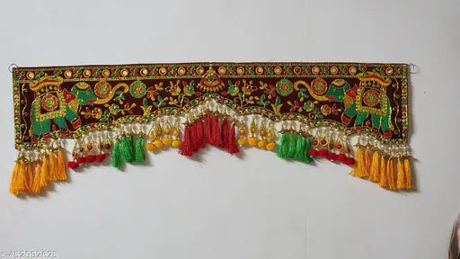 Wall Hanging Toran with Handmade Traditional Multi Zula Bandarwal, Design Patchwork Toran for Pooja, Festival, Wedding and Home Decor, 36 inches Toran
