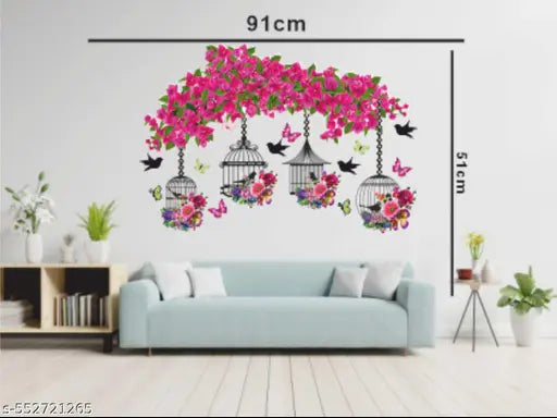 Click Decals Summer Tree Cage Pink Flowers Sticker