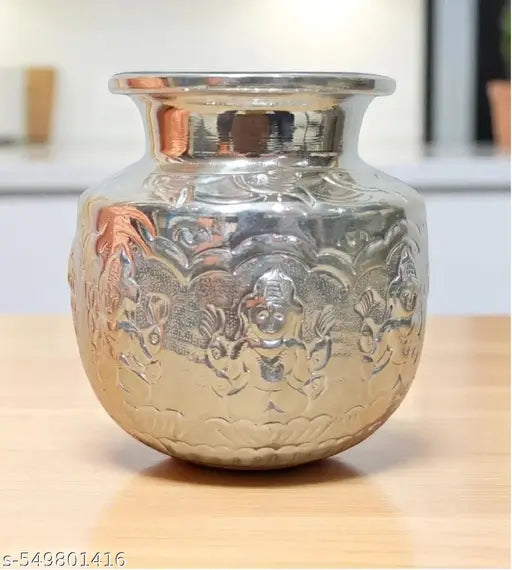 Sigaram 4.5 Inch Silver Plated Astalakshmi Kalash for Home & Temple Pooja Decore K4731