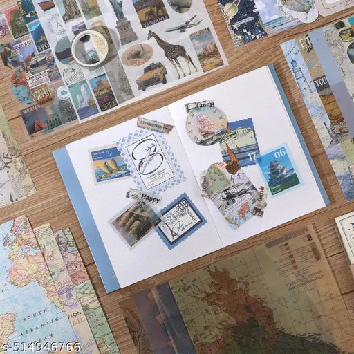 World Travel Scrapbook Kit A6 Grid Notebook Stationery Junk Journal Kit Scrapbooking Supplies Kit Craft DIY Gift for Adult Teen Girl