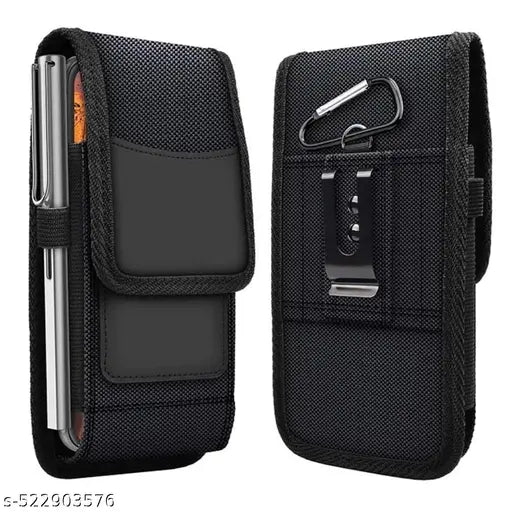 Phone Holster for Men, Belt Clip Pouch, for Mobiles up to 6.8”, Nylon Cell Phone Holster, Mobile Card Holder Case (XXL, Black)