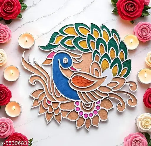 Rangoli Stencils Making Tools Kit 12 Inch, Rangoli Template Mats Stencil Diwali Decoration Items for Home Decor Door Entrance Navratri Pongal Mandir Temple Pooja Room