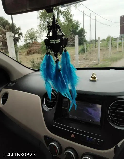 Wooden Art Deco created mahadev blue color for car hanger, hand made dream catcher ( Pack of One )