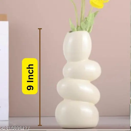 NAZ Home Decor Showpiece Creams Color Ceramic Vase for Rustic Home Decor, Modern Wedding Farmhouse Living Room Bedroom Shelf Dining Table Centerpiece Bookshelf Mantel Entryway Office Decor(Cream— Pebbles)| Pebbles vase egg art ceramic flower Vase  | Off-W