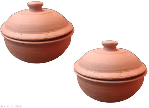 Handcrafted Ornately Designed Earthenware Serving Bowl with Lid ( Brown, 1.20 Litre) | Clay Casserole with Lid | Serving Pot