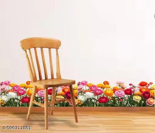 Rose Nature Inspired Flower and Grass with Butterflies Border Stickers - Wall Border Decals Self Adhesive Sticker & DIY Sticker