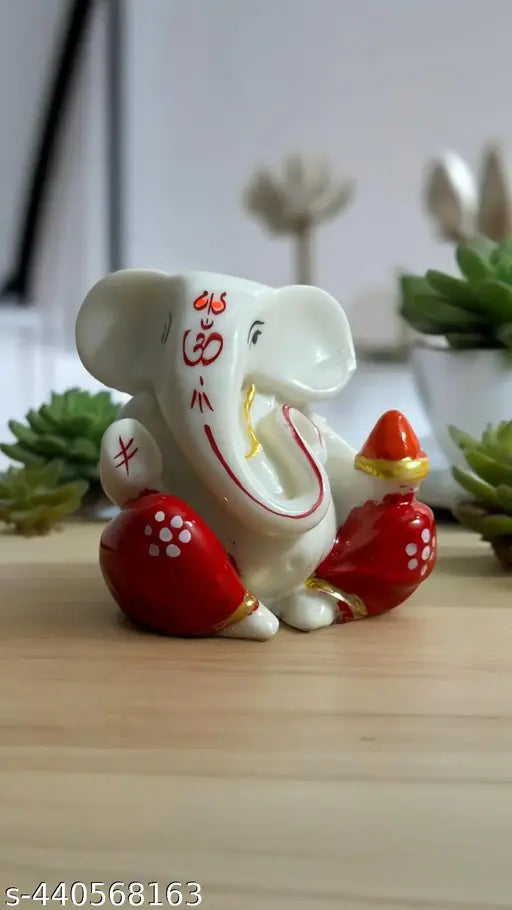 Devine Lord Ganpati/Ganesha Idol - 2x2 Inch Red Ganesh Statue for Car Dashboard, Desk, Office Table, and Diwali Decoration