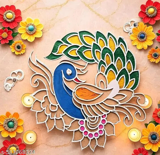 Rangoli Stencils Making Tools Kit 12 Inch, Rangoli Template Mats Stencil Diwali Decoration Items for Home Decor Door Entrance Navratri Pongal Mandir Temple Pooja Room