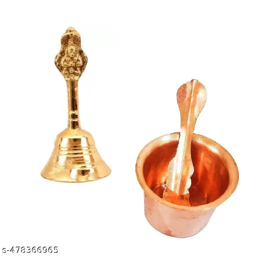 Copper Panch Patra with Achmani Pali and Copper Plate for Diwali Puja,Havan, Laxmi
