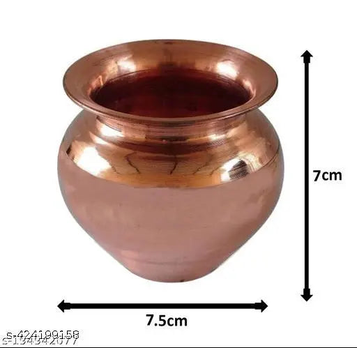 Pure Copper Small Kalash Lota for Temple and Pooja articles Purpose Small Kalash Design 150 ML 2 Piece Copper Kalash Pure Copper Kumkuma Kalash Lota with Line Design for Diwali Pooja Festival Home Decoration
