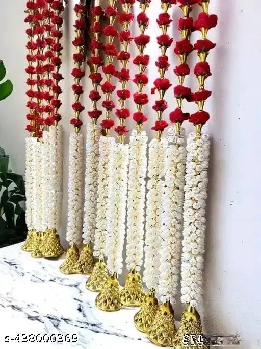 Handmade Unique Temple decoration, Home decorations Item, Artificial Foam Flower Toran Long, Garland for Decoration Festival Navratri, Diwali, Marriages, Temple and Home/Office Inauguration. Colour Red (Pack Of 4)