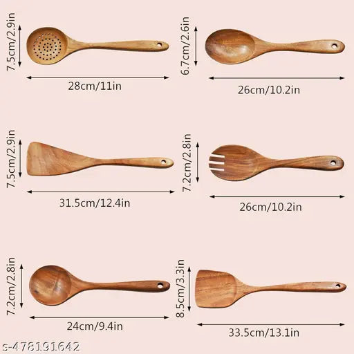 Handmade Neem Wood Spatula Non-Stick Cooking & Serving Kitchen Tools Premium Wooden Serving Spoon, Dessert Spoon, Table Spoon Set  (Pack of 6)