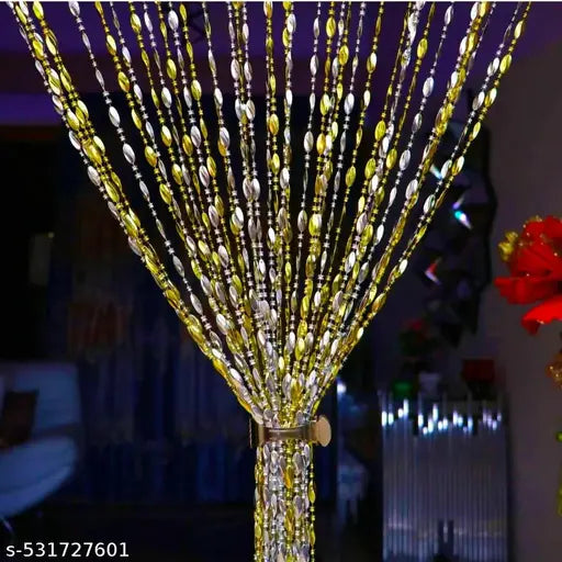 Fancy Beads String Curtains| Beautiful Solid PVC String Curtain| Beats String Mix Curtains| Living Room |Room Door |Entrance |Mandir |Size by (4x7, Silver & Gold)Set of 1 Pcs.