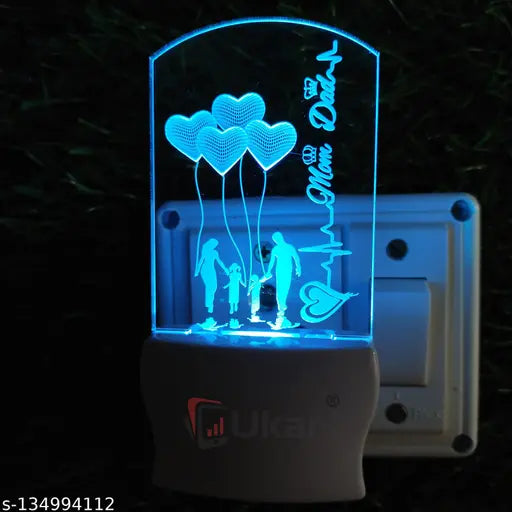 Ukani MOM DAD Acrylic 3D Optical Illusion Night Lamp, RGB 7 Colors Auto Colour Changing LED Plug and Play Night Light, Office Day Light, For Home and Office Use, Best for Gift, Multicolour - 7CM+3.5CM