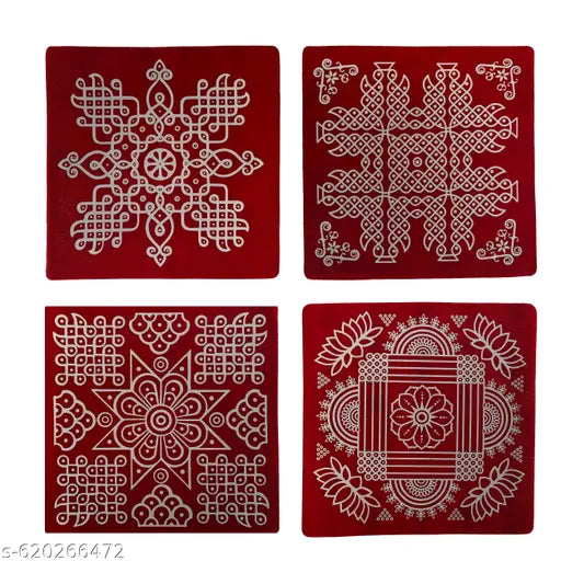 Premium Medium Size Rangoli Stickers/kolam Sticker/Rangoli Stickers for Pooja Room/Floor Hall Decor Waterproof PVC Vinyl/Self-Adhesive (L 24 X W24 Cm) (Combo Pack of 4 Stickers)