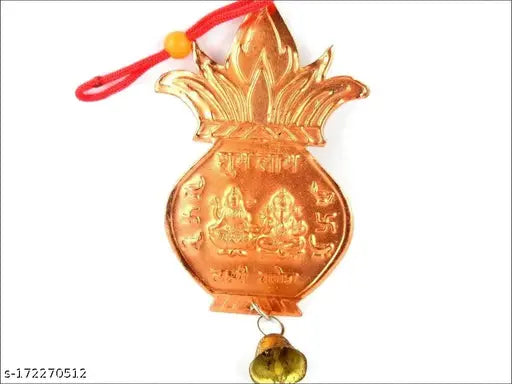 Beautiful Unique & Gorgeous Hindu God Ganesha, Goddess Lakshmi, Subh and Labh on Kalash with Hanging Bell