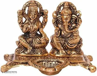 Laxmi Ganesh Diya Idol Set For Home,Temple,Office And Gifting Purpose Luck, Happiness and Prosperity L-B-H-15x11x10 cm