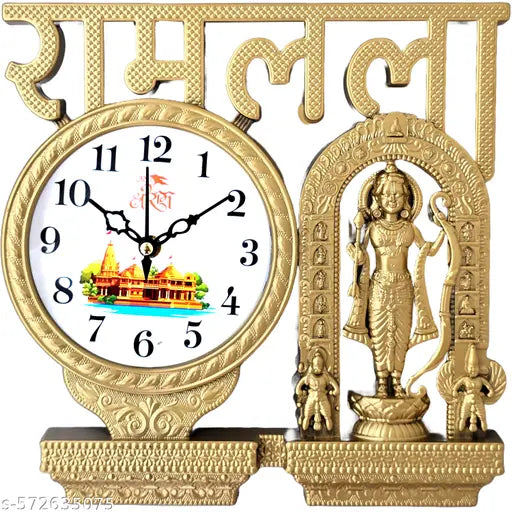Pearl Gold Ramlal Wall Clock featuring a divine image of Ramlal Ji, crafted with a rich gold-toned frame and pearlescent finish — a perfect blend of tradition and luxury for your home décor.