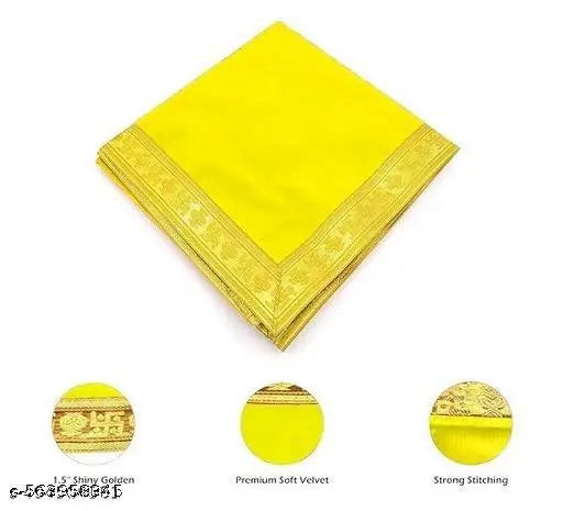 Velvet Aasan Mat | Pooja Aasan Mat | Golden Lace Satya Prayer Mat | Traditional Chowki Prayer Mat |Size : 10 x 20 Inch |Pack Of 2 (YELLOW)