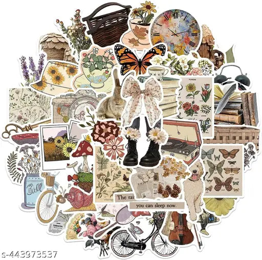 Titu Ki Baatein 50 PCS Cute Vintage Stickers - Vinyl Stickers for Water Bottle Laptop Skateboard Phone - Wateproof Retro Sticker for Girls Boys, Self-Adhesive